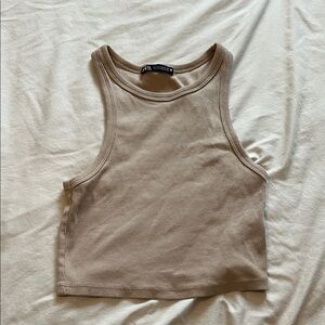 Zara Beige Ribbed Tank Top